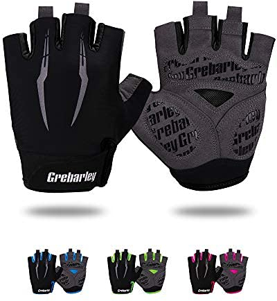 Grebarley Fahrradhandschuhe,Radsporthandschuhe rutschfeste und Stoßdämpfende Mountainbike Handschuhe mit geeiget Unisex Herren Damen (Schwarz, L)