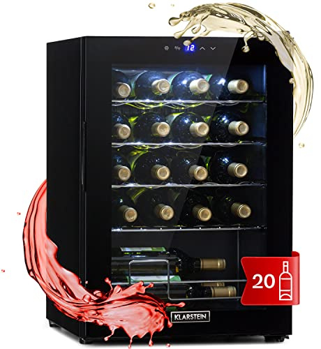 Klarstein Shiraz Cave à Vin Noir – 20 Bouteilles, 53 L, 1 Zone | Réfrigérateur à Vin Pose Libre, Porte Vitrée, Silencieux, 5–18 °C, LED, Cadre Inox