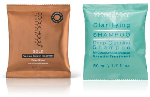 Cocochoco Gold - Kit per trattamento capelli brasiliano alla cheratina, 50 ml e shampoo chiarificante da 50 ml