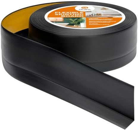 Quest Sockellist PVC mjuk självhäftande 50x20mm – svart, 20 m | Bred böjbar avslutningslist för golv och vägg – tät och dekorativ, enkel montering inomhus