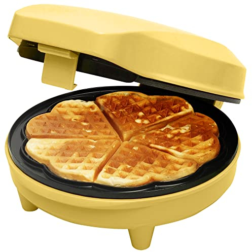 Bestron Gofrera en forma de corazón, maquina de gofres de diseño retro, con revestimiento antiadherente, Colección Sweet Dreams, 700 vatios, color: amarilla