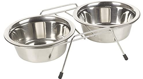 2pcs Non-Slip Stainless Steel Twin High Metal Pet Dog Cat Feeding Dish Bowl (Large)