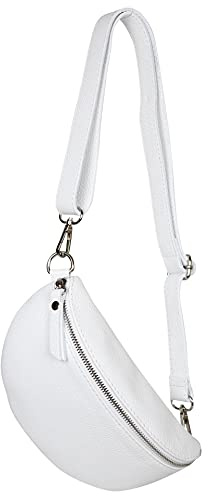 AMBRA Moda GLX10 - Damen Herren unisex kleine Hüfttasche Gürteltasche Bauchtasche Umhängetasche aus Echtleder (Weiß)