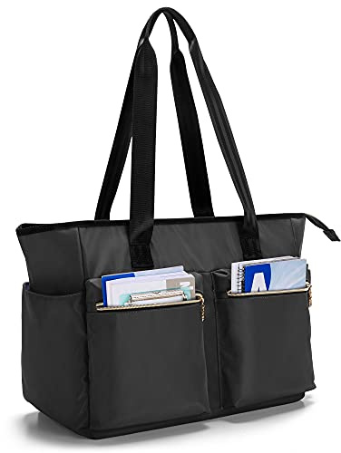 Damero Borsa dell'insegnante, grandi Borse Tote per insegnante, scuola, ufficio, affari con cerniera superiore e tasca imbottita per laptop,Nero