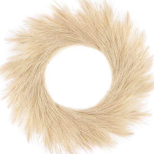 Hananona Artificial Pampas Grass Wreath, 26 Faux Pampas Grass Decor for Home Boho Fall Decoration Modern Christmas Decor (Beige, 1)