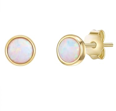 Glanzstücke München Damen Ohrringe 925/- Sterling Silber gelbgold | gelbvergoldet 14 Karat, Ohrstecker, Opal (synth.), weiß