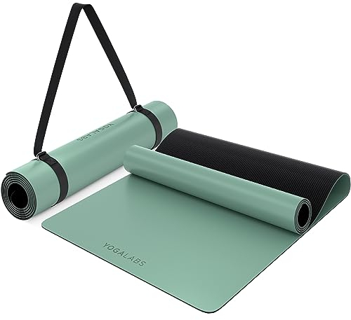 YOGALABS® - Premium Yoga-Matte STUDIO 185 x 68 x 0,4cm (groß) inkl. Trage-Gurt Grün ECO PU & Naturkautschuk - Antirutsch-Beschichtung Gymnastik- & Pilates-Matte rutschfest, nachhaltig, schadstofffrei