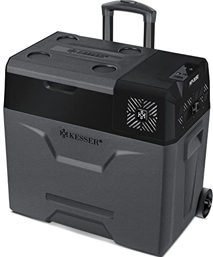 KESSER® Kompressor Kühlbox elektrisch Gefrierbox, 50 Liter Mit APP-Steuerung USB-Anschluss 12/24 V 230V, +Teleskopstange, 2x Kühlakkus Räder Kühlschrank Kühlung bis -20 °C für Auto, Lkw, Boot