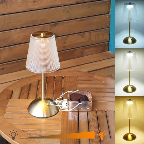 Amingulry Cordless Rechargeable Metal Table Lamp, Cube Shade, Gold | 4000mAh Battery Operated, 3 Color Modes, Dimmable LED Touch Beside Ambient Light, Portable for Bedroom Restaurant Outdoor