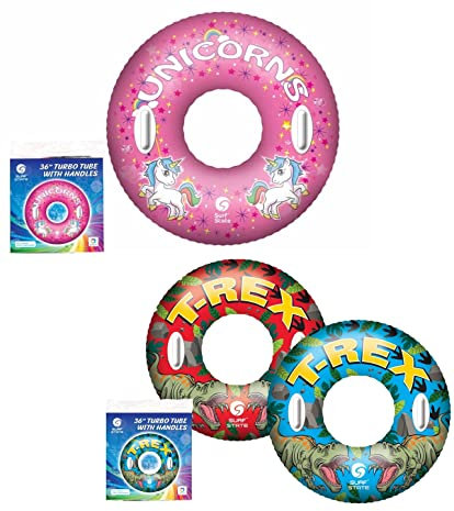 36 Unicorn Pink swim ring, or Dinosuar T-Rex design Swim Tube, 36 Inflatable RingTurbo tube with Handles, Beach and Pool Float Toy for Kids (Unicorn)