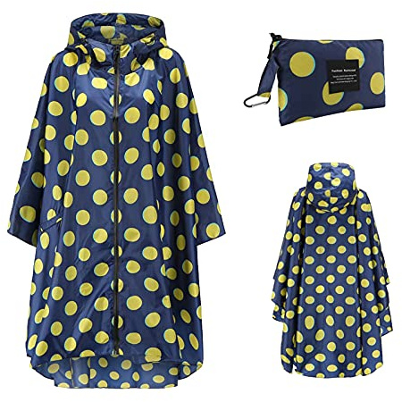 Adults Poncho Coat Outdoor Hooded Waterproof Zipper Rainwear Womens Waterproof Windbreaker Insulated Jacket Lightweight Dot Rain Poncho Fashion Mountaineering Cycling Trench Coats Protective Rain Coat