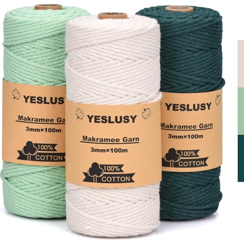 YESLUSY Corda Macramè Set, 3 mm x 100 m Filo Macramè in Cotone Premium per Artigianato, Piante Sospese, Decorazioni Bohémien, Cestini Sospesi, Appendini per Piante