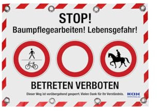 KOX Warn-/Absperrplane Baumpflegearbeiten 45 x 65 cm zur Absperrung bei Baumpflegearbeiten