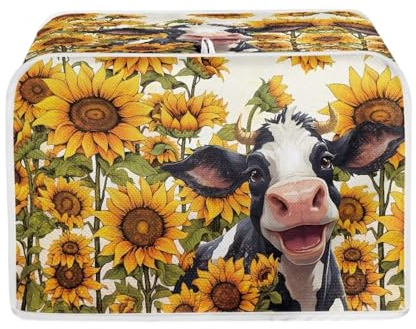 Baxinh Toaster-Abdeckung mit Sonnenblumen-Motiv Kuh für 4 Scheiben Brotbackmaschine, Anti-Fingerabdruck-Ofen-Staubschutz, kleines Küchengerät
