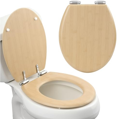 Navaris Abattant WC Standard - Lunette de Toilettes WC Universelle 42 x 35,8 x 5,6 cm en MDF Design Aspect Bambou - Siège Cuvette Toilette