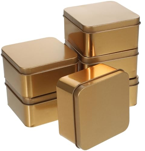 MAGICLULU 10 Latas De Metal Cuadradas Pequeñas Con Tapas Cajas De Dulces De Hojalata Latas De Té Cajas Vacías Contenedores Para Hojas Sueltas Té Azúcar Granos De Café Nueces Doradas