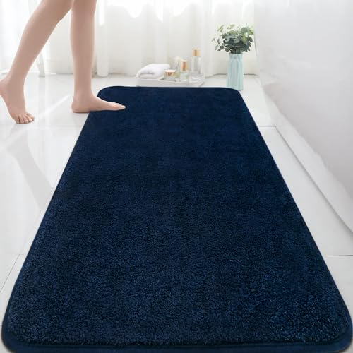 Rururug Tappetino da bagno extra large, 150 x 60 cm, in microfibra, assorbente, antiscivolo, antimuffa, lavabile in lavatrice, per camera da letto e bagno, colore: blu navy, CXDD07
