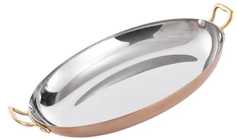 NIRBO Poêle À Paella Espagnole Ovale À Double Oreilles En Acier Inoxydable Poêle Antiadhésive Poêle Sans Revêtement Marmite À Paella Aux Fruits De Mer,Rose Gold-35cm