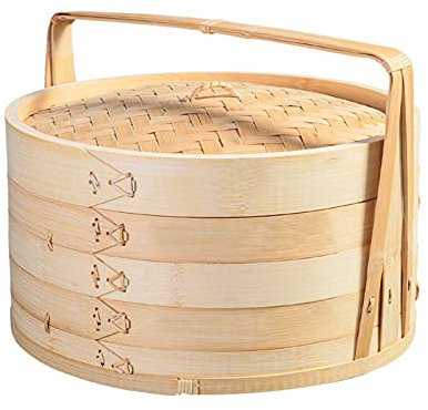 Bamboo Steamer Basket with Lid and Handle, Chinese Cooking Food Cooker for Vegetables, Meat, Dumpling, Dim Sum,30cm (30cm)