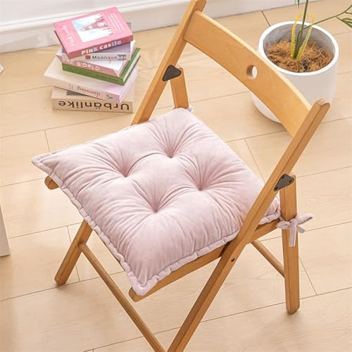 DOTBUY-SHOP 2er Set Sitzkissen Stuhl mit Haltebändern, Stuhlkissen Outdoor 40/45/50cm, Samt SitzkissenRutschfest Sitzpolster Gartenstuhl Esszimmerstuhl für Küche Garten Büro (50x50cm,Rosa)
