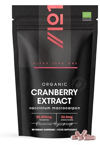 Organic Cranberry Extract 52,500mg – Standardisedd 52.5mg Anthocyanins – 90 Vegan Capsules – Cranberry Extract Supplement – Resealable and Recyclable Pouch by Alpha01