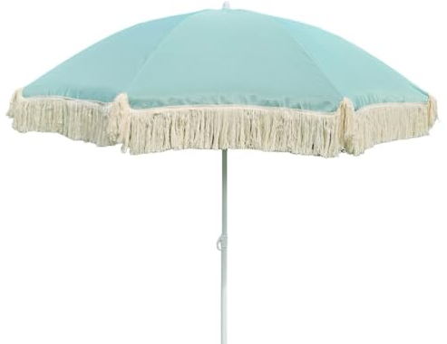 Meinposten Sonnenschirm TÜRKIS Strandschirm Schirm UV Schutz mit Tasche Fransen knickbar Ø 150 cm
