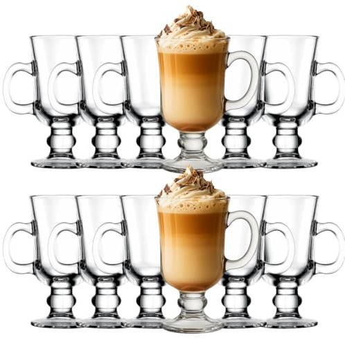 KIAPPO Gläser Set 200 ml - 12 Stück Kaffee Gläser - Cocktailgläser - Trinkgläser - Latte Macchiato - mit Stiel und Henkel - Spülmaschinenfest