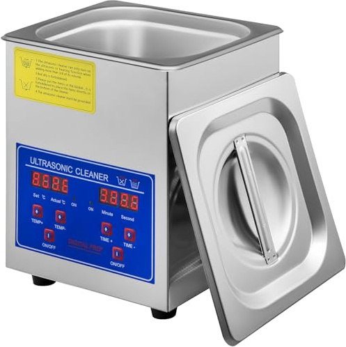 VEVOR Limpiador Ultrasónico 18 x 16,5 x 21,2 cm Limpiador Ultrasónico de Piezas 1,3 Litros con Temporizador de Calentamiento, Ajuste de Tiempo de 0 a 30 Minutos, con Pantalla Digital LED