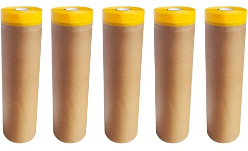qiangxing Pre-taped Masking Paper with Adhesive Tape Size 45cmx15m(each roll) total 75 meters, 5 pack package…