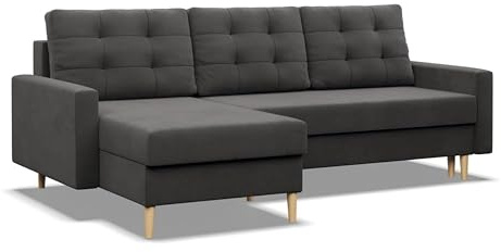 Mebligo - Ecksofa mit Schlaffunktion und Bettkasten Blank, Eckcouch Convertible (Links und Rechts) Sofa L Form 223 x 140 x 92 cm, Couch mit Bonellfedern, Ecke Sofa Wohnzimmer, Schlafsofa - Grau