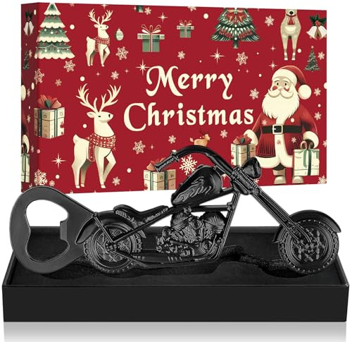 LKKCHER Apribottiglie per bottiglie di birra a forma di motocicletta con confezione natalizia, regali di Natale per uomini papà marito, regali motociclistici per motociclisti, nero con confezione