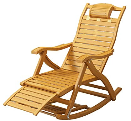 ZJHESXV Sedia a Dondolo Pieghevole in bambù per Esterni, Sedia a Sdraio da Giardino, Sedia reclinabile con poggiapiedi Elastico, Sedia Siesta per Massaggio ai Piedi (Colore: Lunghezza Legno)