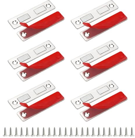 6 Pack Ultra Thin Magnetic Catch, Universal Magnetic Door Catch, Double Magnet Latch Set, Cabinet Magnetic Catches Self Adhesive with Screw, Invisible Slim Cupboard Magnetic Latch for Furniture Closet