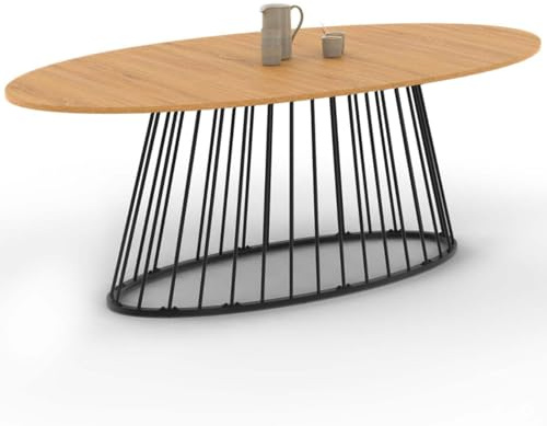 IDMarket - YUNA Mesa de comedor ovalada para 10 personas con tapa de madera y pata de alambre negro 200 cm