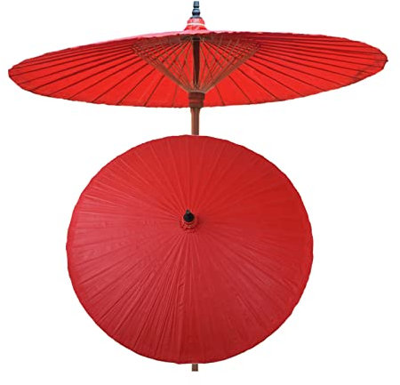 Parasol de jardin rond vintage en bambou avec protection UV fait à la main en toile cirée pour patio, terrasse, piscine et plage - Parasol d'extérieur portable et imperméable