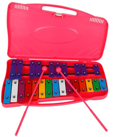 fuzhik Carrillón Xilófono Glockenspiel Metalófono 25 Teclas Metálicas AG-25N3 con Estuche para Instrumento Musical, Actualización de Xilófono, con Dos Martillos (rosa)