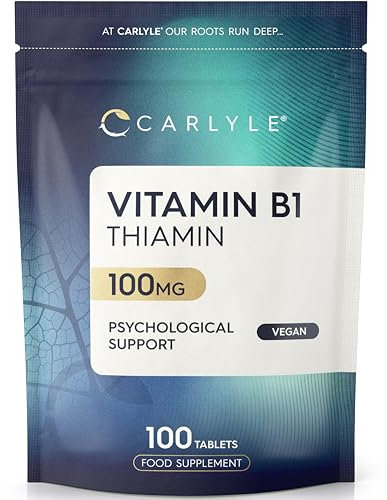 Vitamin B1 Thiamin 100mg Tablets | 100 Count (3+ Months Supply) | High Strength Vitamin B1 as Thiamine Mononitrate | Suitable for Vegetarians and Vegans | by Carlyle