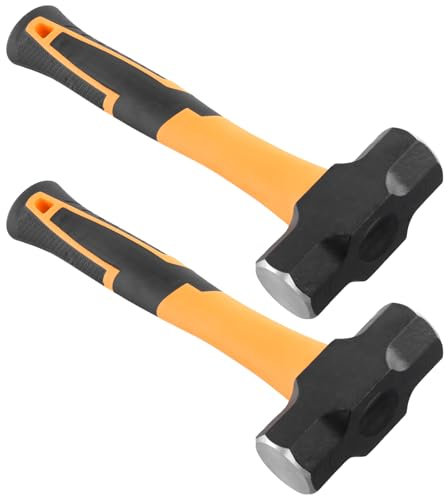 SOUJAP 2 PCS 2lb Sledge Hammer, Small Lump Club Hammer with Fibreglass Handle for Gardening, Rock, 28 x 10 x 3.8cm