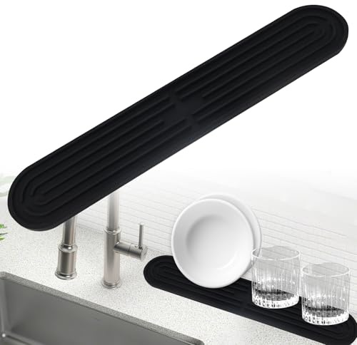 Narrow Silicone Draining Mat, 43x7.8x1cm, for Kitchen Bathroom Counter | Multifunctional Draining Board Mats, Anti-Slip Silicone Dish Drying Mat, Washable Drying Mat (Black)