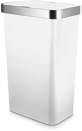 Tower Poubelle rectangulaire avec capteur ABS T838028WHT avec anneau de retenue pour sac poubelle, 50 L, blanc