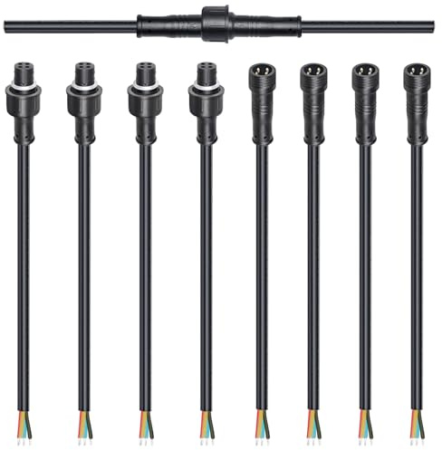 Kit di connettori per cavi impermeabili a 4 pin, connettori maschio-femmina 22 AWG 28 cm con giunto stagnato per cavi impermeabili fai da te (set da 4 neri)
