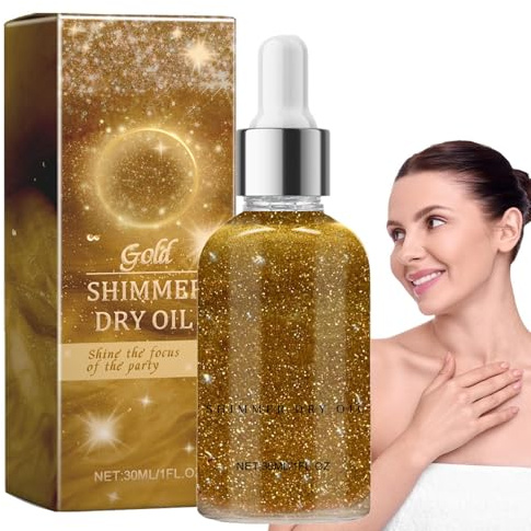 Trockenes Schimmeröl – Glänzendes Glitzer-Make-up Für Den Körper | Aufhellende Inhaltsstoffe, Glanz Für Gesicht, Schultern, Augen, Beine, Spray, Glow Liquid Highlighter, Wasserfest, Schnell, Leicht, F