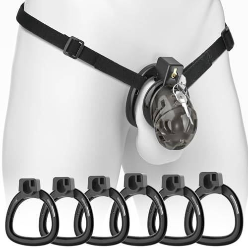 Male Chastity Cage, Middle Soft Silicone Cock Cage Lightweight with 6 Sizes Rings and Invisible Lock for Man Penis Exercise, Perfect for Long-Term Wear, Erection Control & Bondage Play