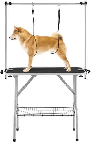 costoffs 91cm Foldable Pet Grooming Table Adjustable with Basket, Black