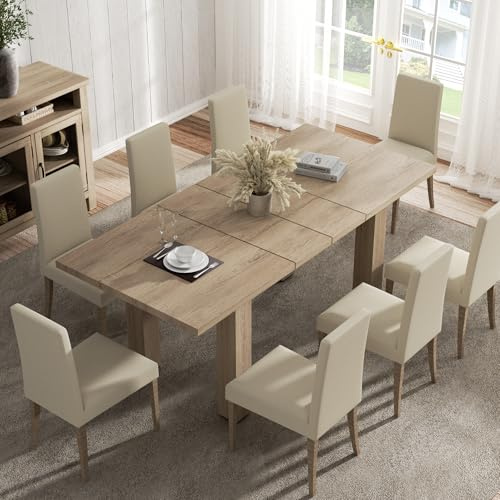 Halitaa Extendable Dining Room Table for 6-10 Person, 55'' to 78'' Rustic Expandable Rectangle Dining Table, Meeting for Small Kitchens, Dining Office Areas, Oak