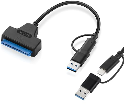 Menewstart SATA to USB 3.0 Adapter Cable 0.7FT，Black，USB-C/USB-A 3.0 to SATA III Hard Driver for 2.5 inch HDD/SSD Data Transfer, External Hard Drive Converter Support UASP