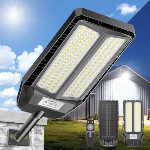 JADIDIS 700W Solar Straßenlaterne,Solarlampen für Außen mit Bewegungsmelder & Fernbedienung,IP66 Wasserdicht,4 Beleuchtungsmodi,6500K Superhell für Garten,Hof,Straße,Garage