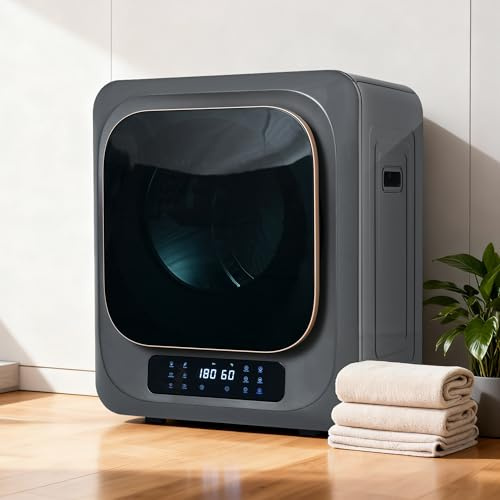 Merax Mini Wäschetrockner mit 6 Programmen & UV-Sterilisation, Energieklasse G, 850 W,Kompakter Trockner mit Überhitzungsschutz & LED-Anzeige Grau