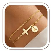 SLOONG Einschulung Geschenk - Armband mit Buchstaben für Frauen Mädchen | Vergoldet/Versilbert Kreuz Armband Hypoallergen Herz Armbänder Geburtstagsgeschenk Geschenke für Frauen Mädchen Kinder