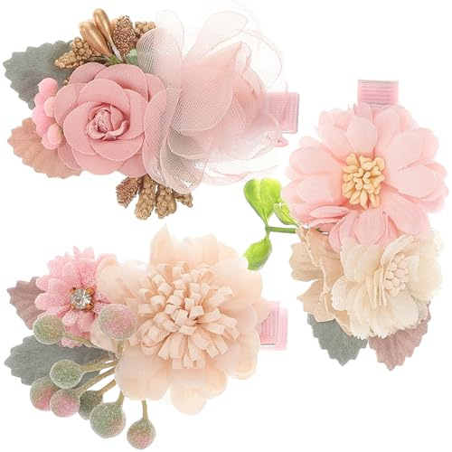 DECORNIJIA 3 Stück Teiliges Blumen haarklammern für Zarte Rosa Perlenblumen Stabile Haarspangen Modische Haaraccessoires für Kleinkinder und Mädchen Komfortabel und Langlebig für